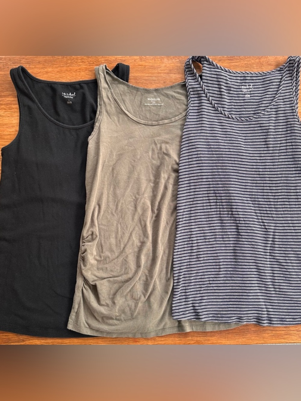3-Pack Maternity Scoop Neck Tank Tops - Black, Olive Green, Navy Stripe